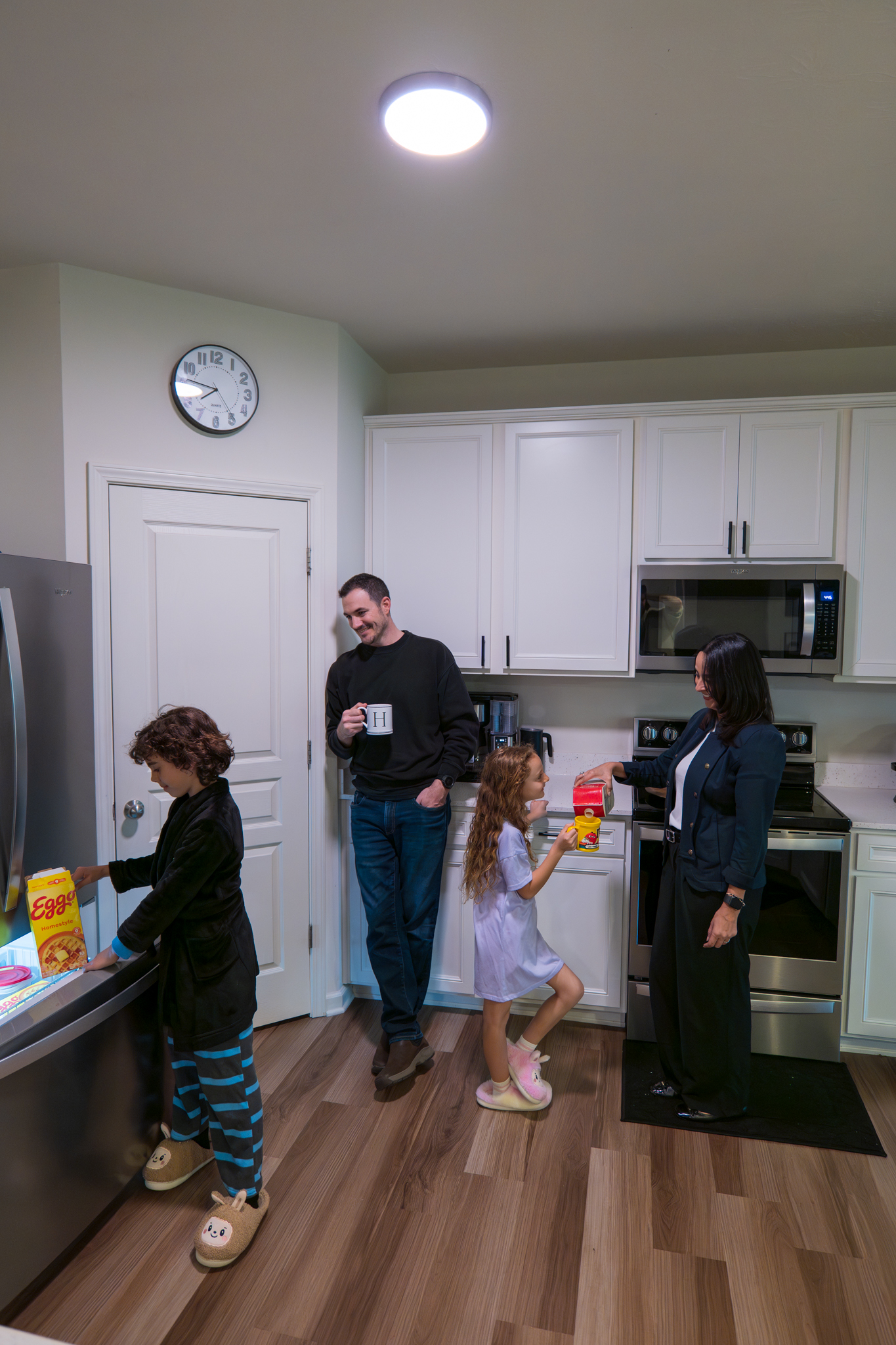 family in kitchen in the morning